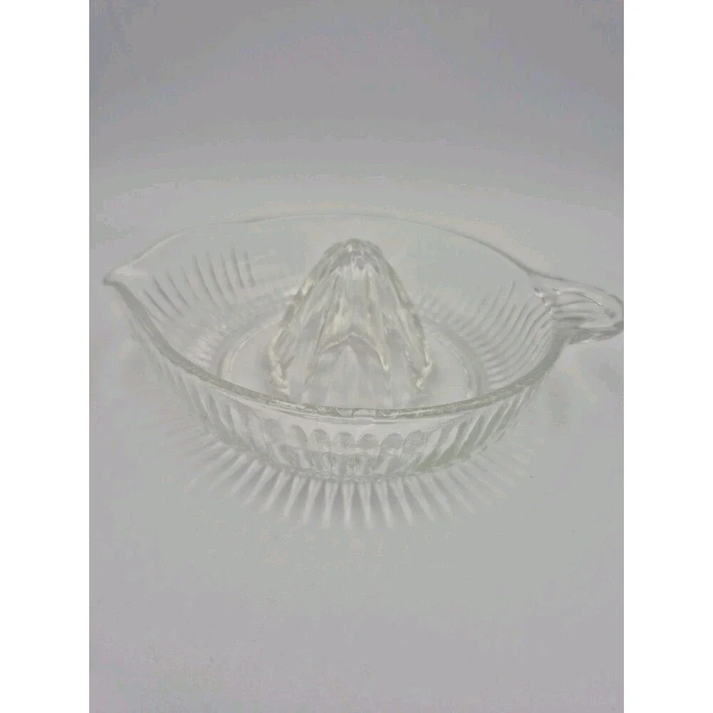 Vintage Ribbed Glass Juicer w/ Textured Base, Thumb Tab Handle, & Pour Spout